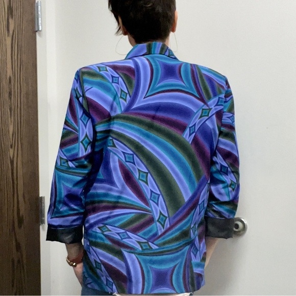 Vintage 80s 90s Polyester Boxy Dressy Festival Abstract Disco Blazer Jacket - Picture 5 of 15